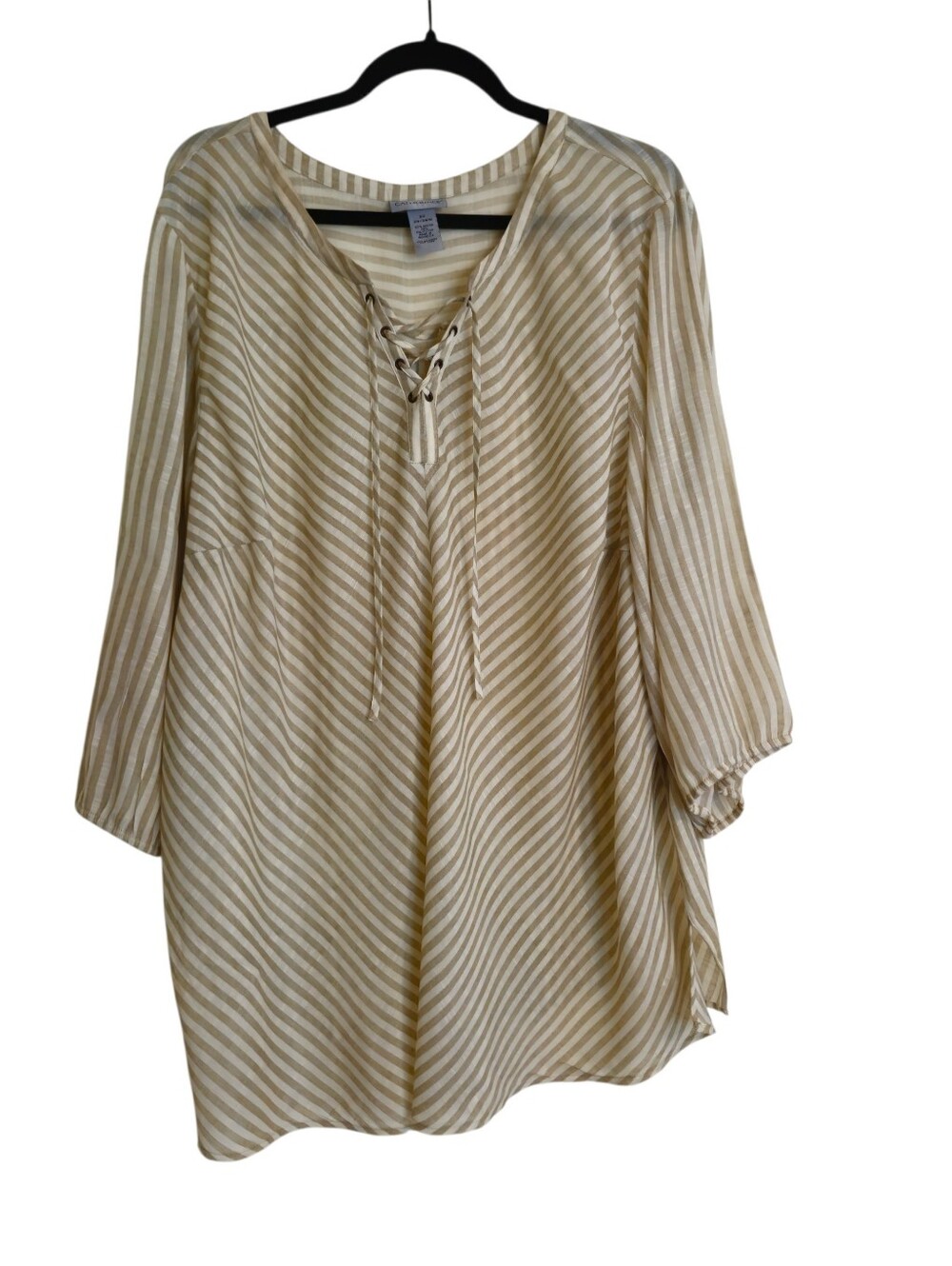 CATHERINES FLOWY BEIGE STRIPED SHEER BLOUSE WONEN'S SIZE 3X